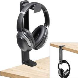 PARKER SLATER - Headphone Stand & Hanger 2 in 1, Above & Under Desk Gaming - Black