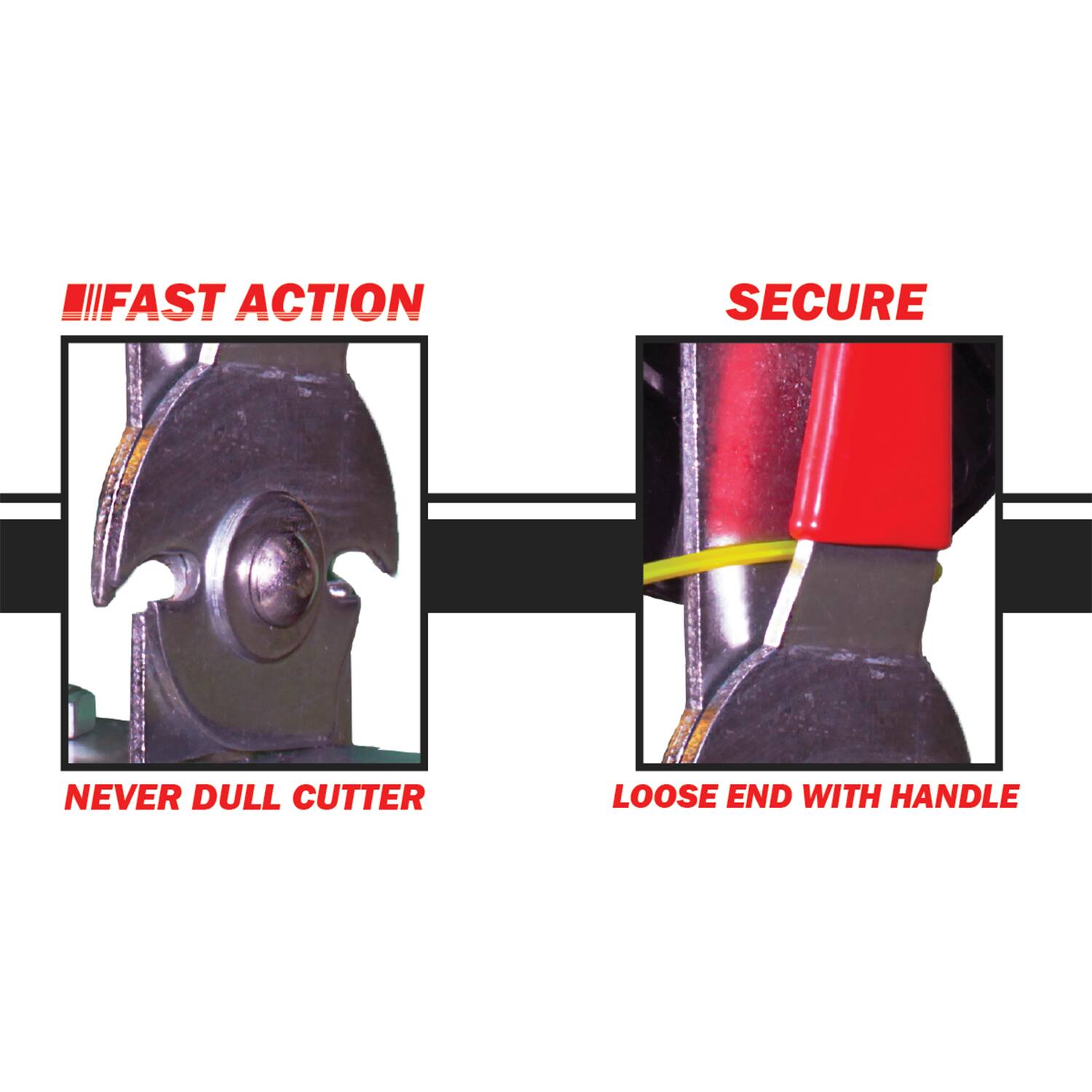 FAST ACTION  
SECURE  
NEVER DULL CUTTER  
LOOSE END WITH HANDLE
