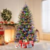 Front. Costway - Costway 7 FT Pre-Lit Christmas Tree Hinged with 470 Multi-color Lights & 1646 Branch Tips - Green Natural.
