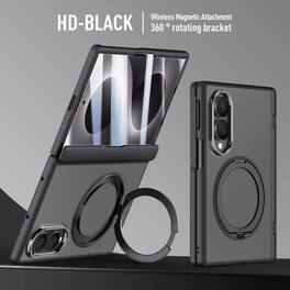 Dteck - For Samsung Galaxy Z Fold8 Rugged Case Built-in Clear HD Screen Protector,Magnetic Ring Kickstand Hinge Protection Cover - Black