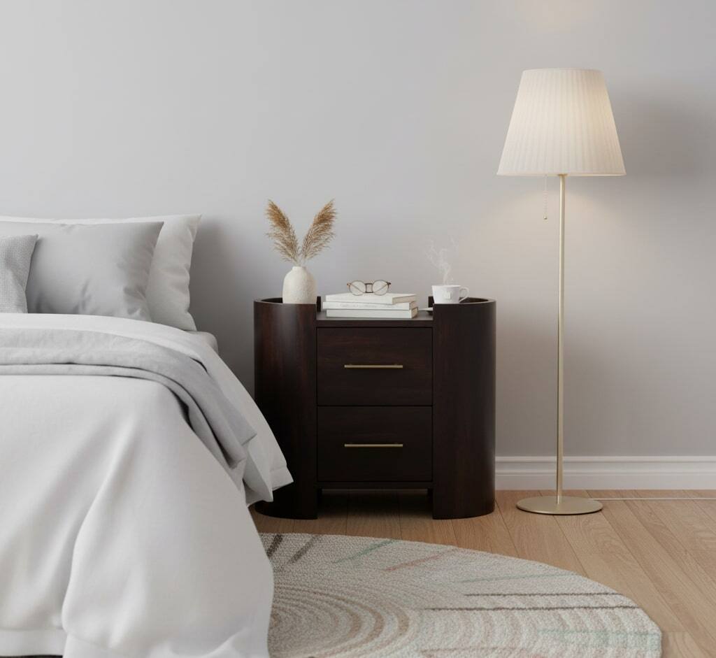 Alt View 2. Artisan Furniture - Artisan Furniture Solid Wood Velvet Mocha Curve Bedside - Brown.
