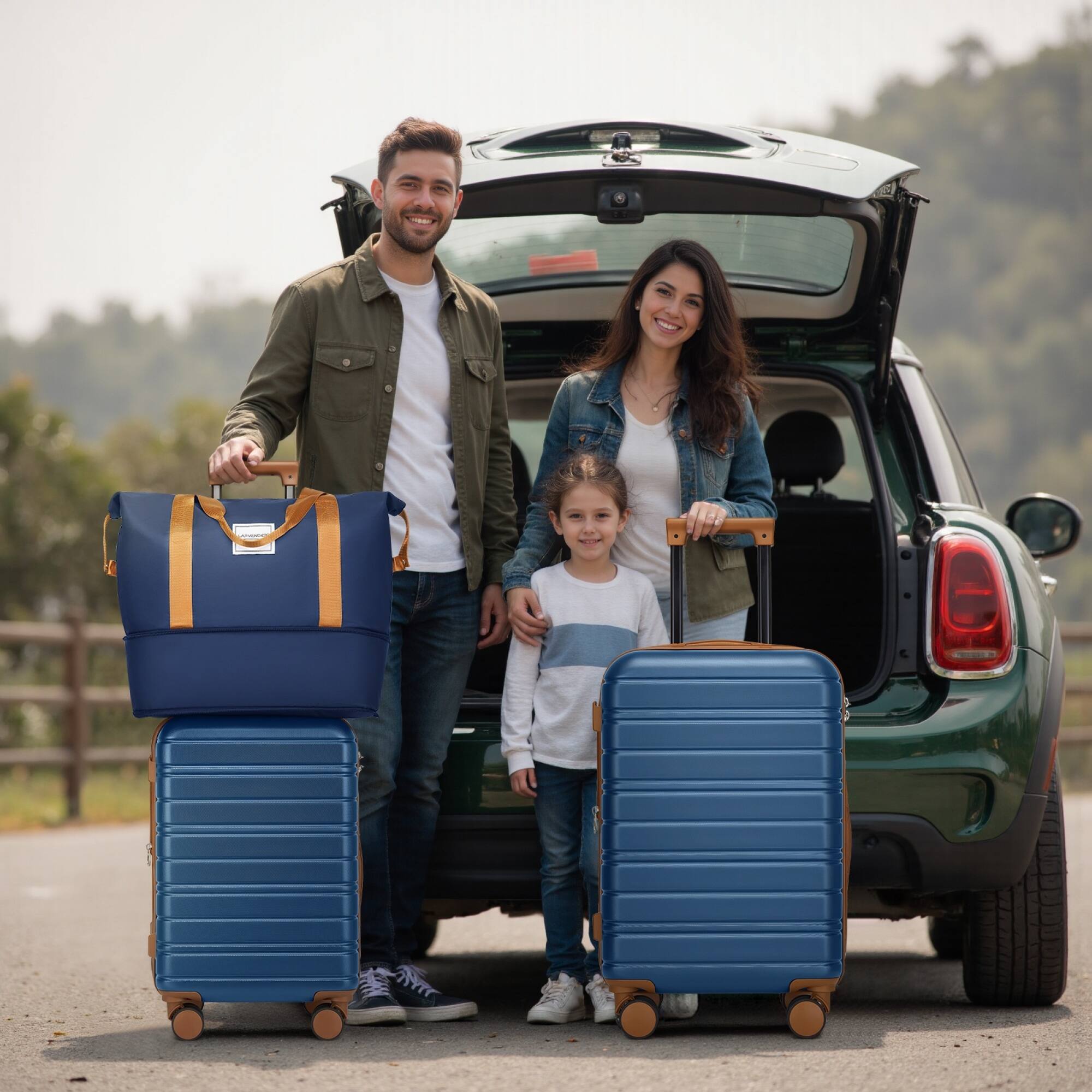 Alt View 2. ELEMENT ACE - 5 Piece Expandable Hardside Luggage Set with Spinner Wheels and Travel Duffel Bag - Blue+Brown.