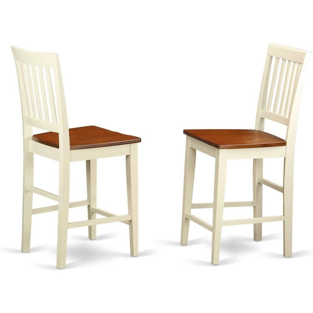 Front. East West Furniture - Vernon Counter Height Stools with Wood Seat - Buttermilk & Cherry Finish. - Buttermilk & Cherry.