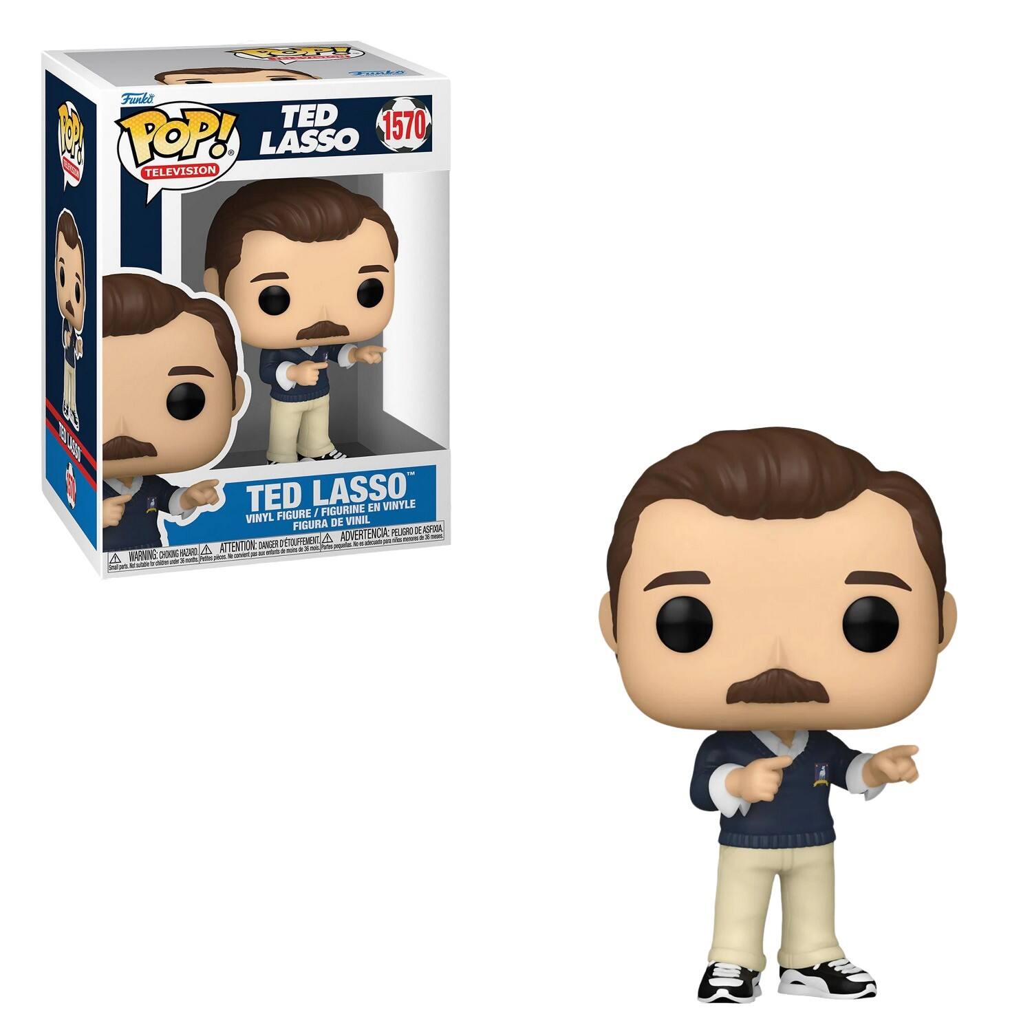 Funko POP! TED LASSO TELEVISION TED LASSO. VINYLE FIGURINE EN FIGURE / FIGURA DE VINIL FIGURA 1570 ASPIRA ADVERIENCIA ENCIR: PELIGRO - & - - - OR SUIGZE - -. A ATTEN - . - I 300 . A WARNING 1 - -