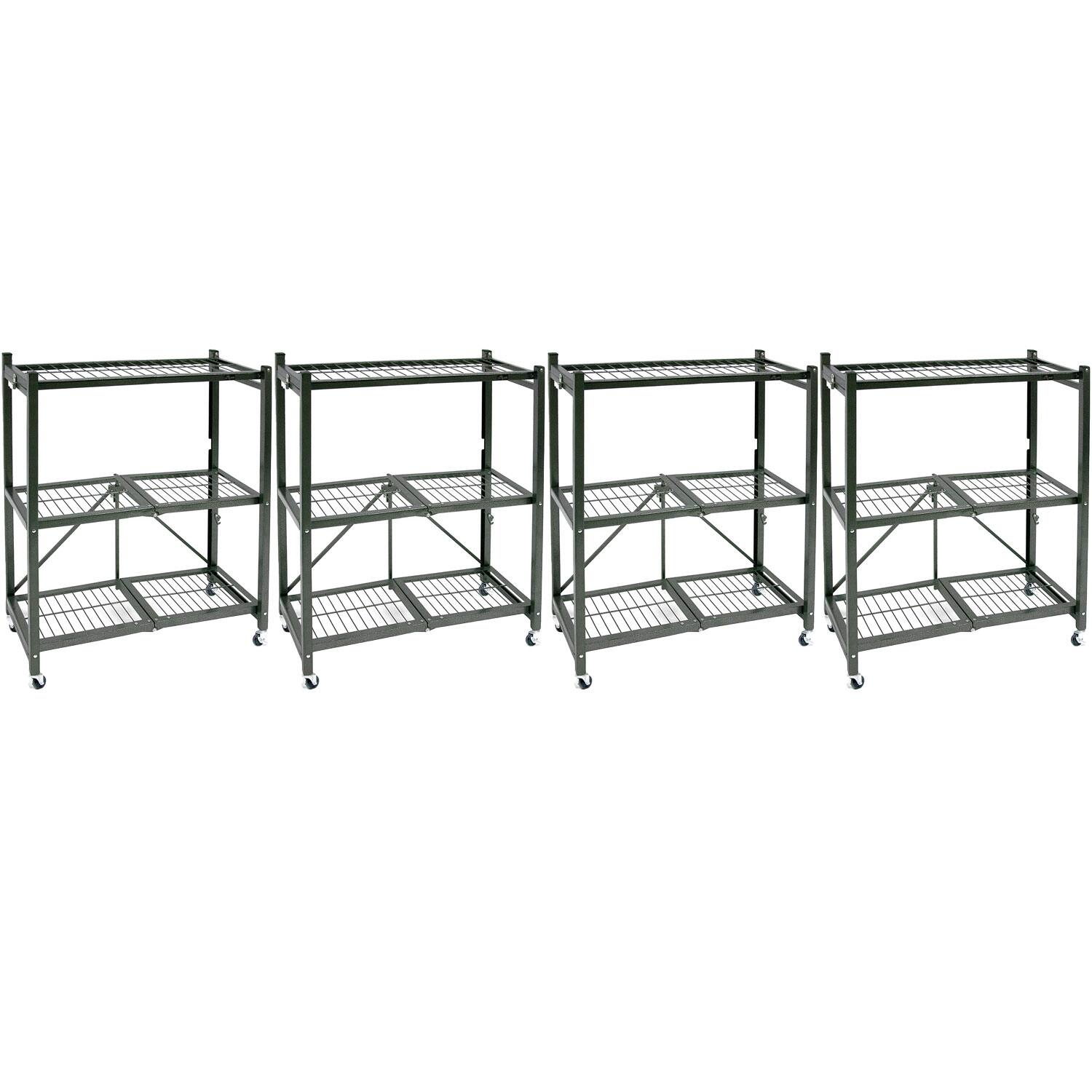 Origami - R3 Foldable 3-Tiered Shelf Storage Rack & Wheels, (4 Pack) - Pewter