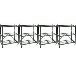 Origami - R3 Foldable 3-Tiered Shelf Storage Rack & Wheels, (4 Pack) - Pewter