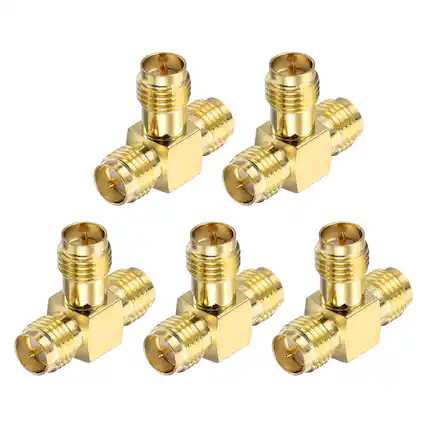 Front. Unique Bargains - 5pcs 3 Way SMA Splitter Adapter, RP-SMA 50 Ohm for Signal Monitoring/Router/Antenna - Gold.