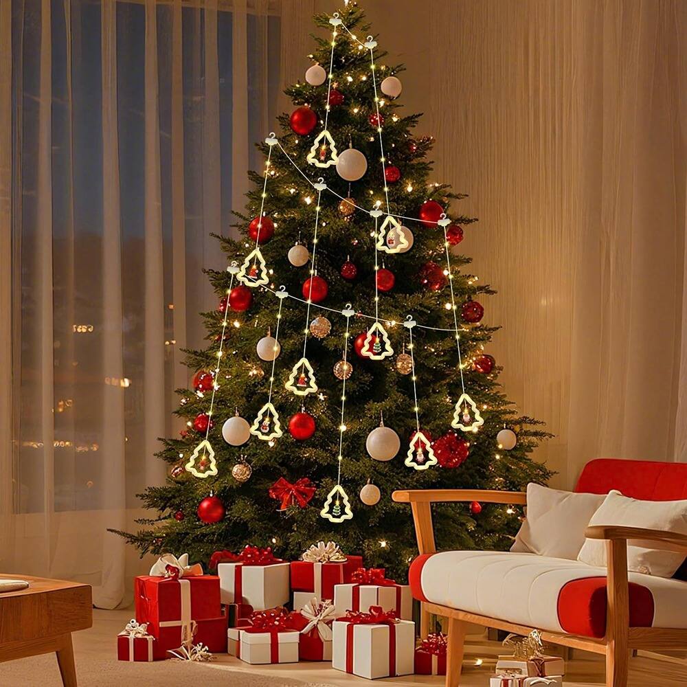 Alt View 2. MOSZAR LLC - Tree Curtain Lights – Warm White, Remote Control, IP65 Waterproof.