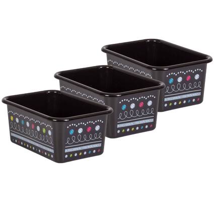 Front. Teacher Created Resources - Teacher Created Resources Chalkboard Brights Small Plastic Storage Bin, Pack of 3.