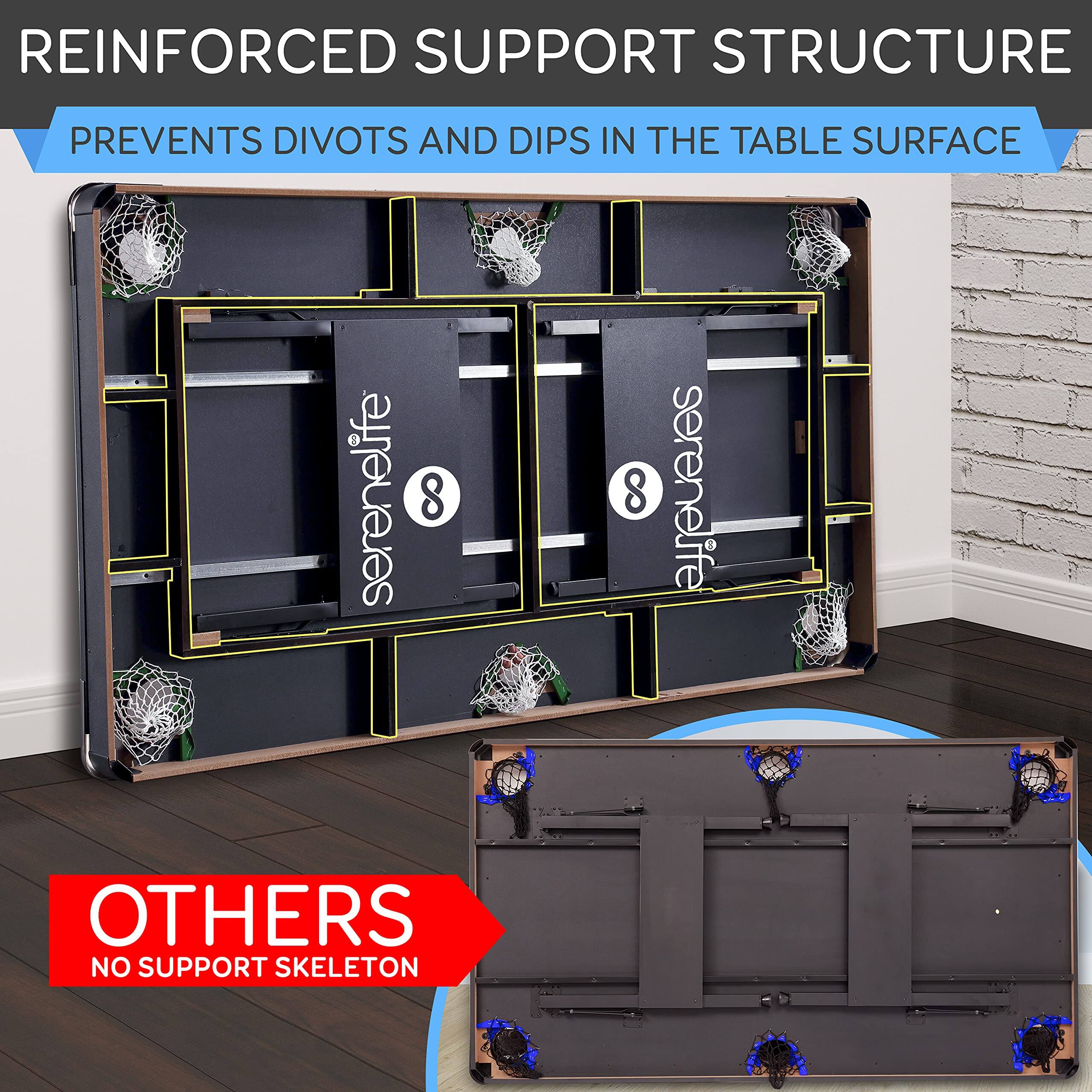 REINFORCED SUPPORT STRUCTURE  
PREVENTS DIVOTS AND DIPS IN THE TABLE SURFACE  

OTHERS  
NO SUPPORT SKELETON