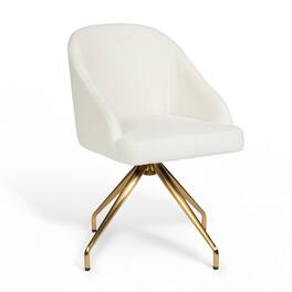 Martha Stewart - Sora Upholstered Stationary Swivel Home Office Chair - Off White Boucle/Polished Brass Frame
