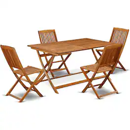 East West Furniture - AECM5CWNA - 5 Piece Modern Garden Set - A Wonderful Modern Table with 4 Arm Less Patio Chairs- Finish - Natural Oil