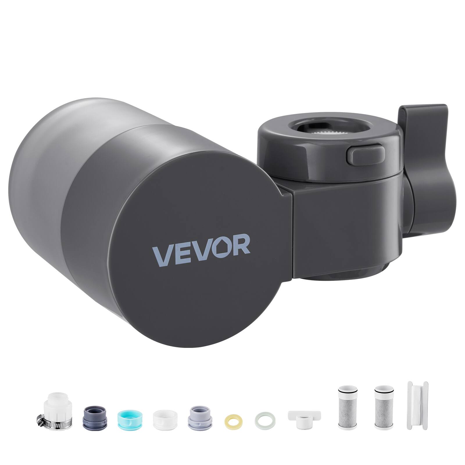 Alt View 5. VEVOR - Faucet Mount Water Filter, Horizontal Water Purifier for Sink Tap, Carbon Fiber Filter, Removes Chlorine Lead - Gray.