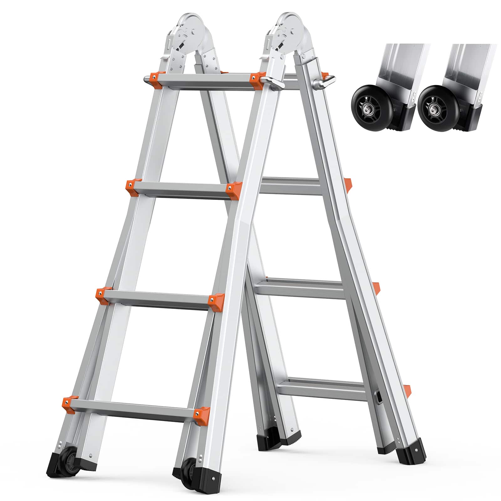 VEVOR - Telescoping Ladder A Frame, 15.5 FT Compact Aluminum Extension Ladder, Multi-Function Portable Collapsible RV Ladder - Silver