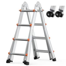 VEVOR - Telescoping Ladder A Frame, 15.5 FT Compact Aluminum Extension Ladder, Multi-Function Portable Collapsible RV Ladder - Silver