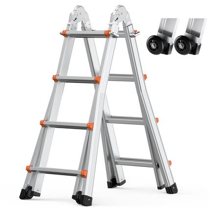 Front. VEVOR - Telescoping Ladder A Frame, 15.5 FT Compact Aluminum Extension Ladder, Multi-Function Portable Collapsible RV Ladder - Silver.