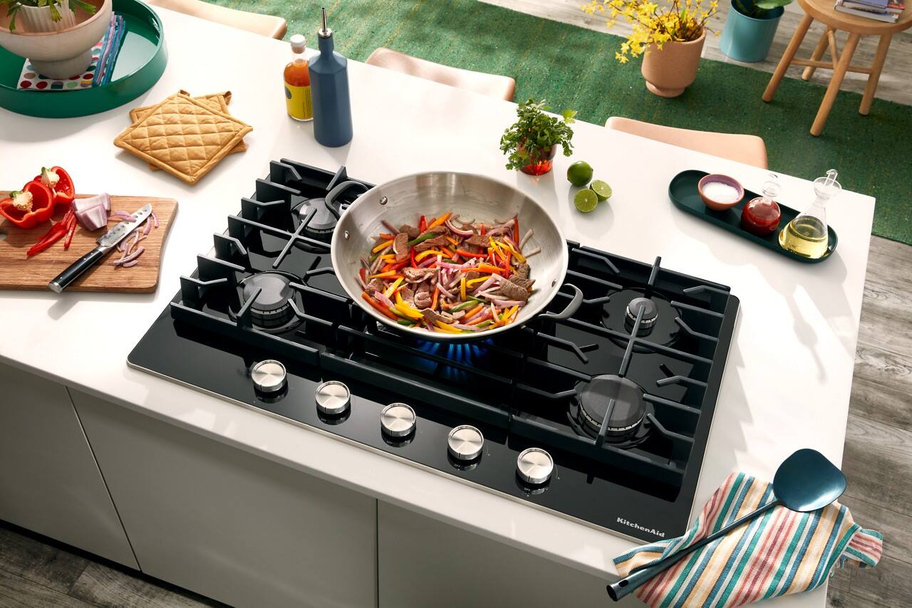 Alt View 11. KitchenAid - 36" Built-In Gas Cooktop with 5 Burners and Dishwasher-Safe Grates and Knobs - Black.