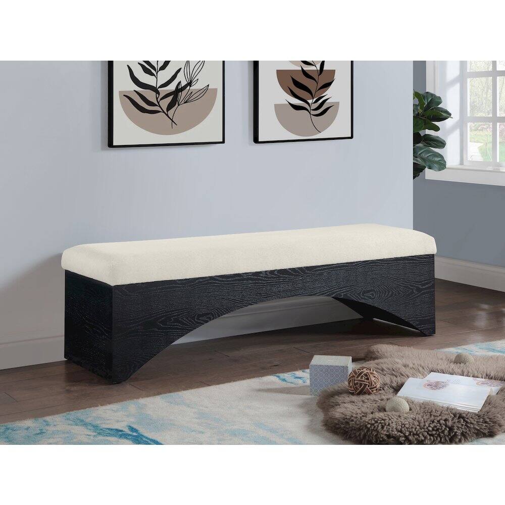 Alt View 1. Meridian Furniture - Lawson Cream Velour Fur Fabric Bench - Beige.