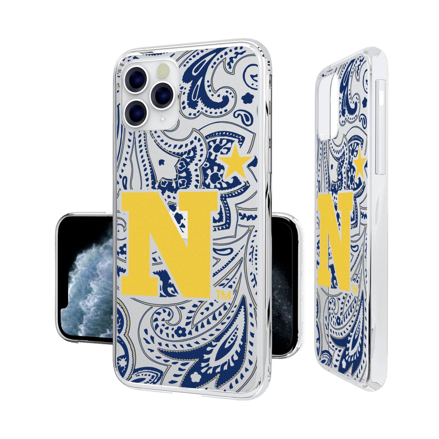 Alt View 3. Keyscaper - Navy Midshipmen iPhone Paisley Design Clear Case - 15 Pro Max - Multicolor.