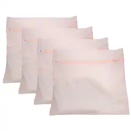 Unique Bargains - 4pcs Mesh Laundry Bags with Zipper Fine Net for Delicates 24x24 Inch for Travel Clothes, Bathroom, Dorm and Bras - Light Pink