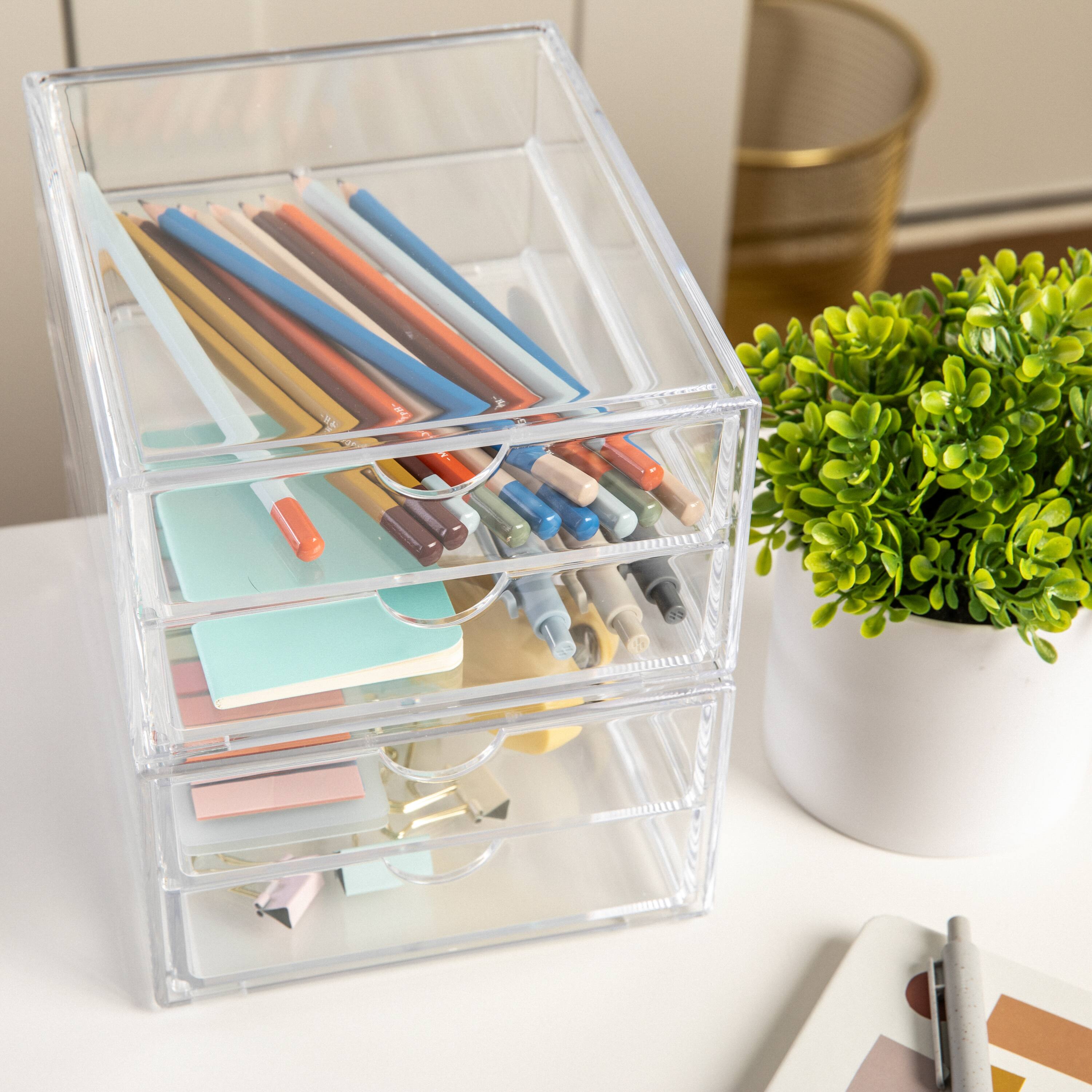 Alt View 11. Martha Stewart - Brody Clear Plastic Desktop Storage with 2 Half Moon Opening Pullout Drawers-2 Pack - Clear.