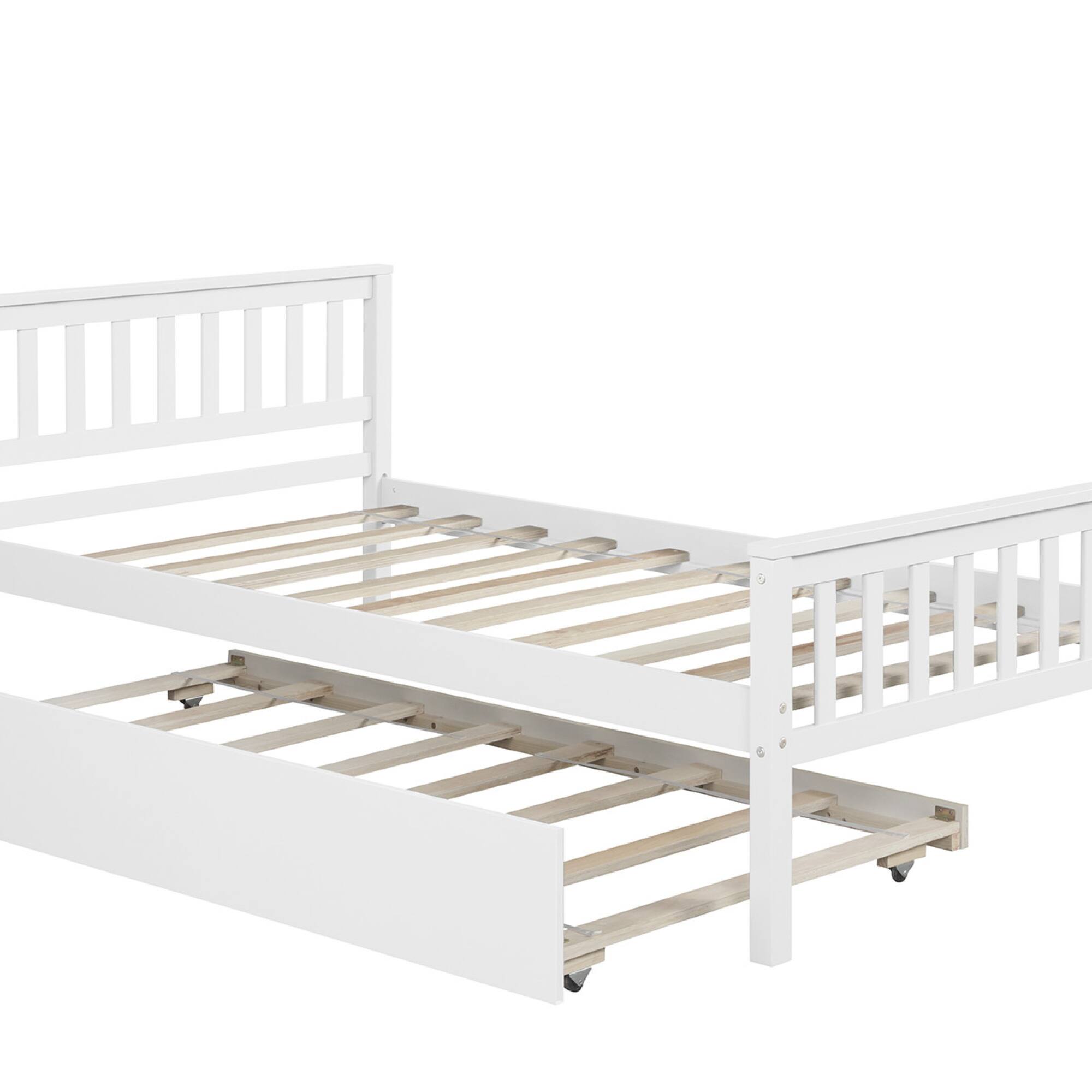 Alt View 8. GOODSILO - Space-Saving Twin Platform Bed Frame with Pull-Out Trundle and Headboard for Compact Living Areas - White.