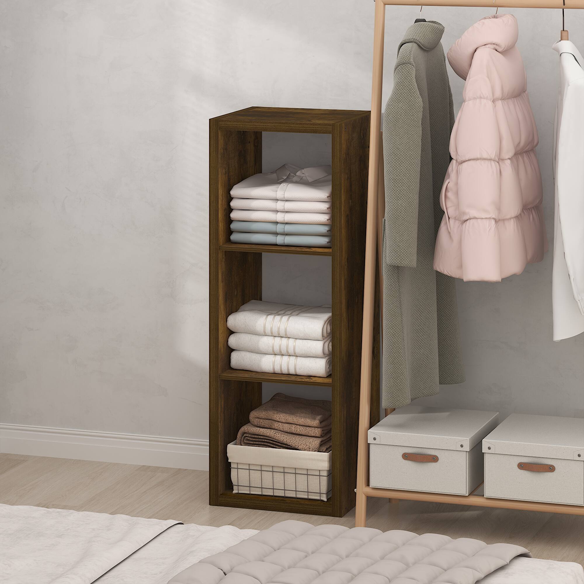 Alt View 1. Furinno - CUBIC Closet Organizers, 3-Cube Closet Organizer, Open Shelf, Extra Thick Frame, for Wardrobe, Bedroom, Living Room - Amber Pine.
