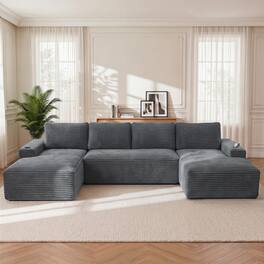 Anysun - Compressible U-Shaped Sectional Sofa Set – Minimalist Style Modular Sofa, Corduroy Fabric Cloud Couch for Living Room - Gray