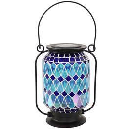 Sunnydaze - Glass Outdoor Solar LED Lantern - 8 in - Blue