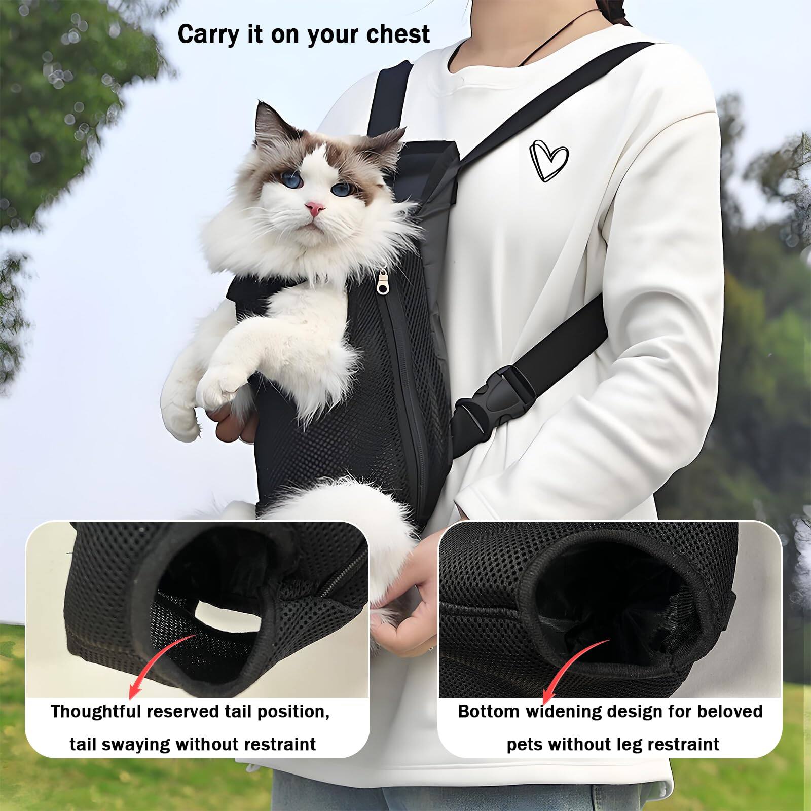 Carry it on your chest

Thoughtful reserved tail position, tail swaying without restraint

Bottom widening design for beloved pets without leg restraint
