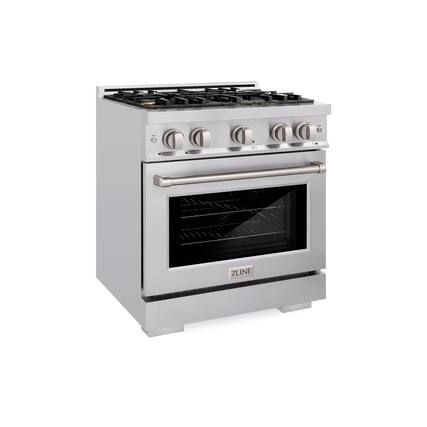 Front. ZLINE - ZLINE 30 in. 4.2 cu. ft. Freestanding Select Gas Range with Convection Oven with 4 Brass Burners - Stainless Steel.