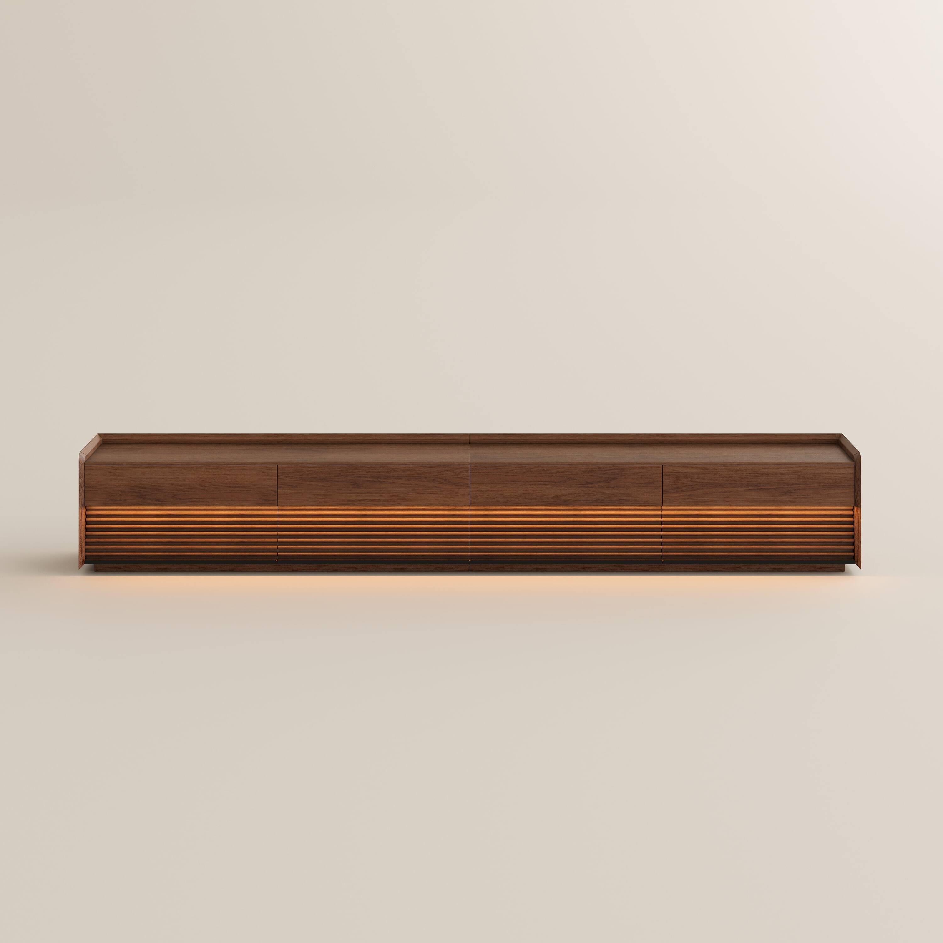 Alt View 8. POVISON - 118"Fully-Assembled Mid-Century TV Stand, Walnut Modern Cabinet with Adjustable Light, Perfect for 95-inch TVs - Walnut.