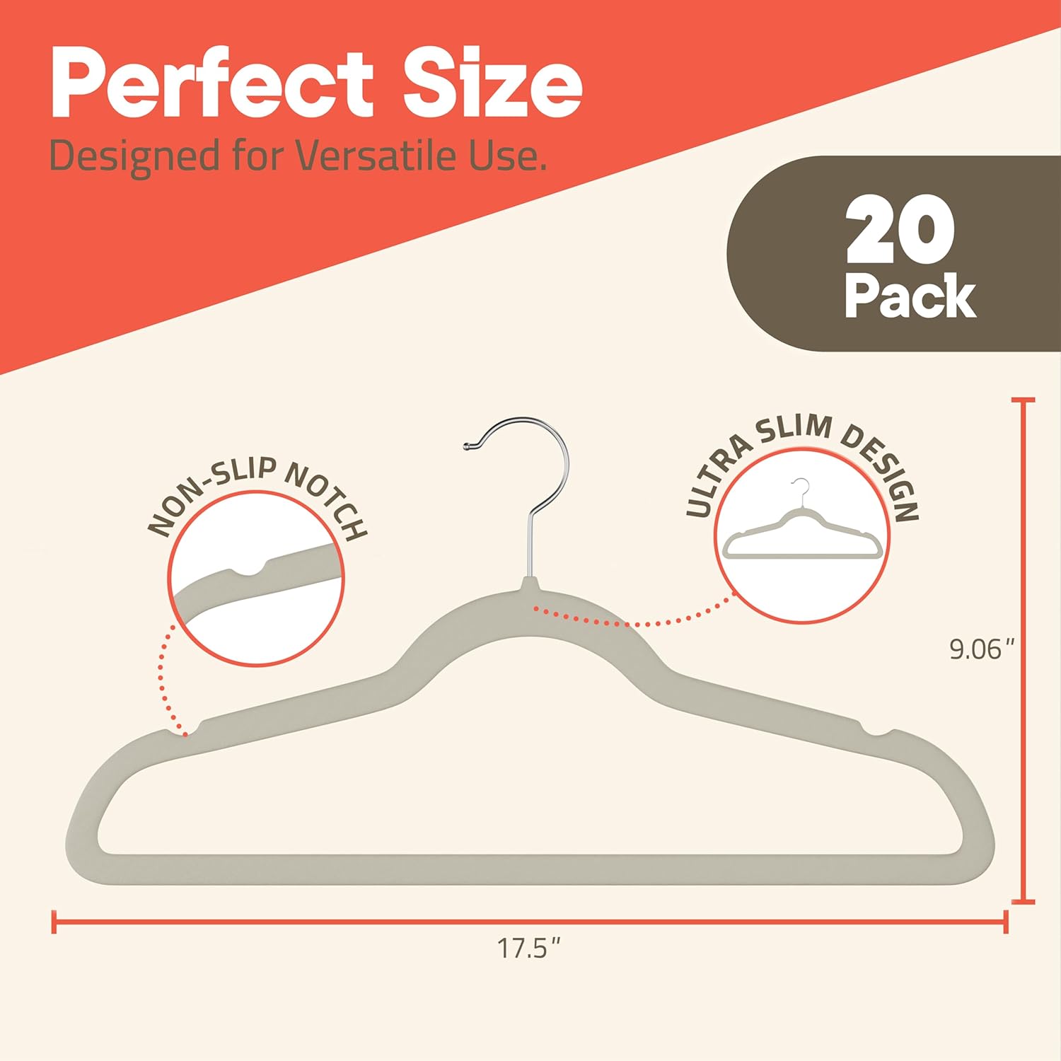 Perfect Size, Designed for Versatile Use, 20 Pack, Non-Slip Notch, Ultra Slim Design, 9.06", 17.5"