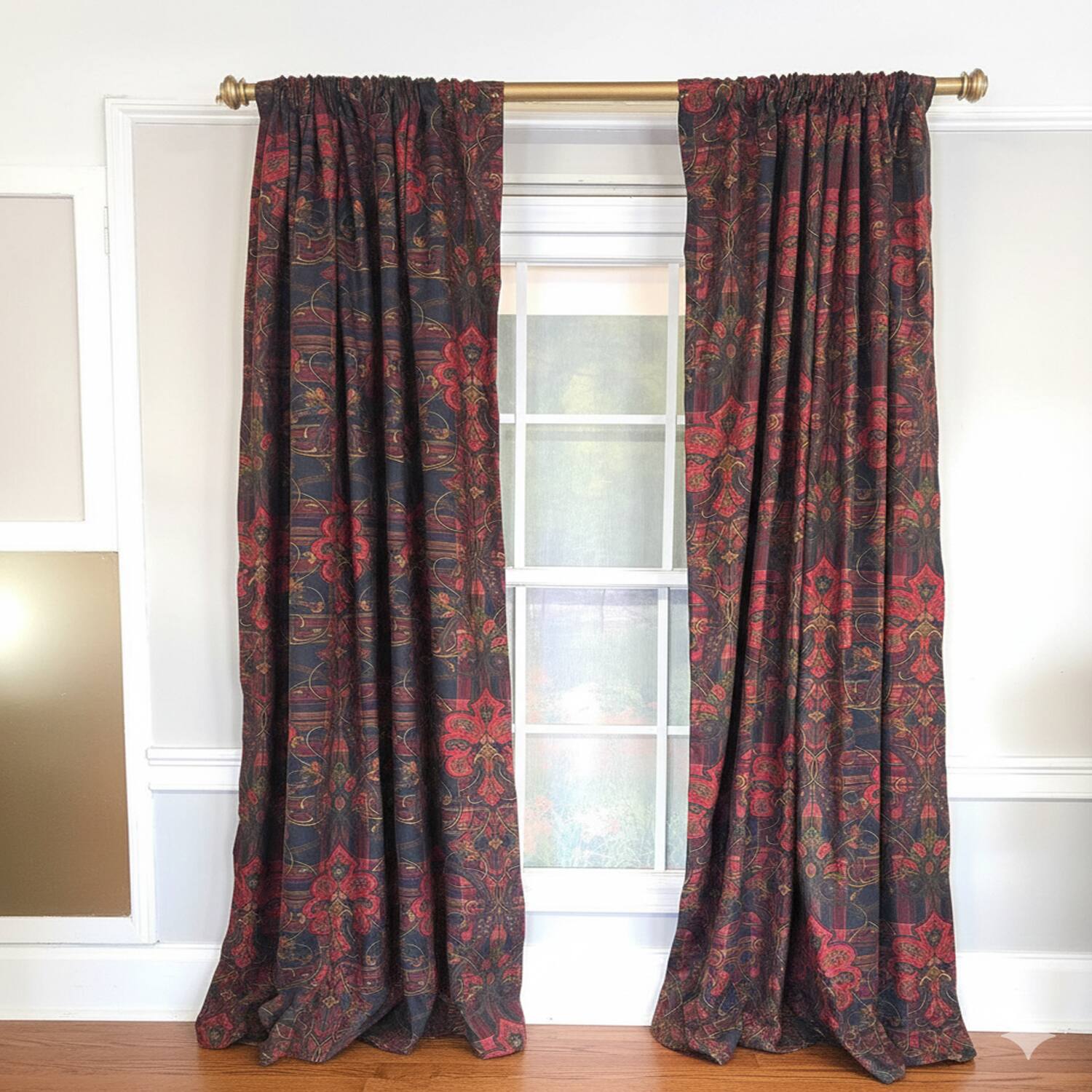 Angle. RLF Home - RLF Home Espadas 100% Cotton Rod Pocket Window Curtain set of 2 Panels 100" x 96" Burgundy - Burgundy.