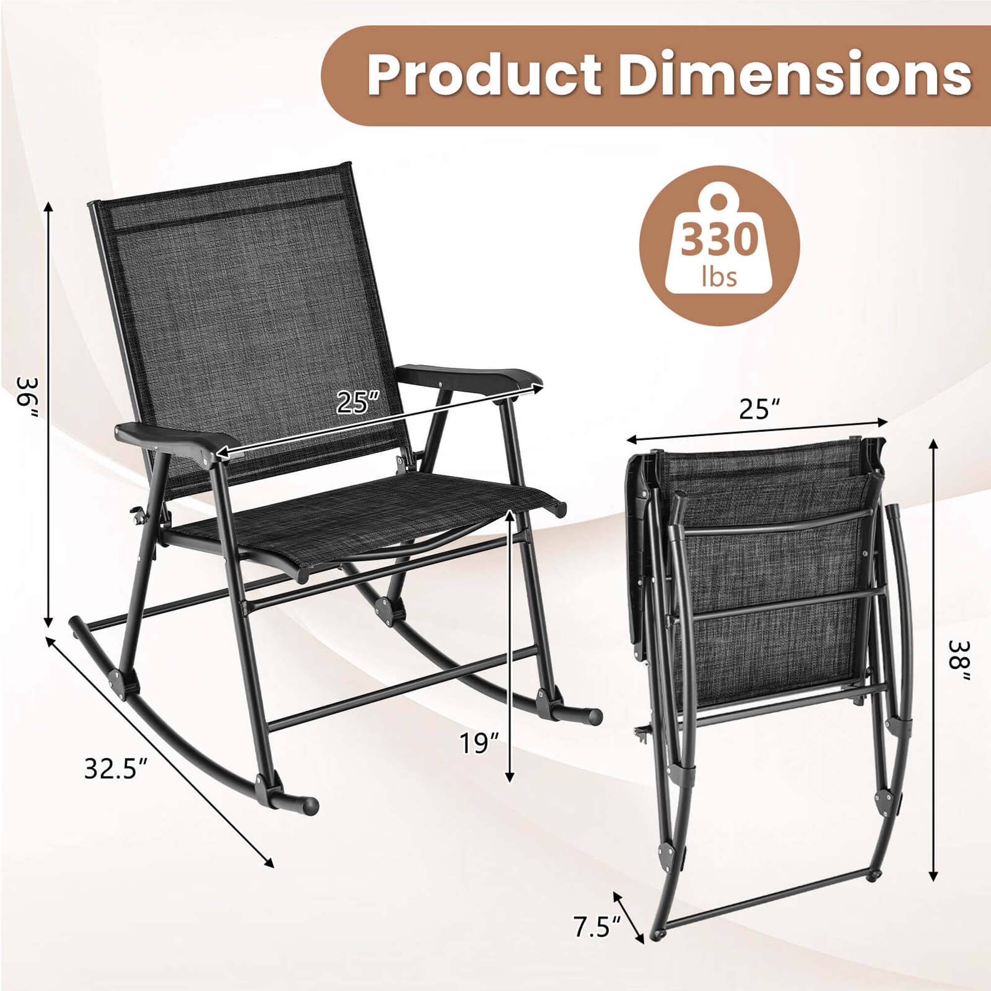 Gymax 4pcs Patio Folding Rocking Chair Heavy Duty Metal Frame Rockers ...