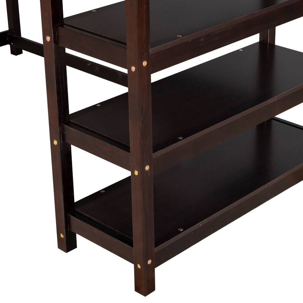 Alt View 9. Loheer - Loheer Twin Size Loft Bed with Desk and Storage Shelves, Espresso Wood Loft Bed with LED Lights - Espresso.