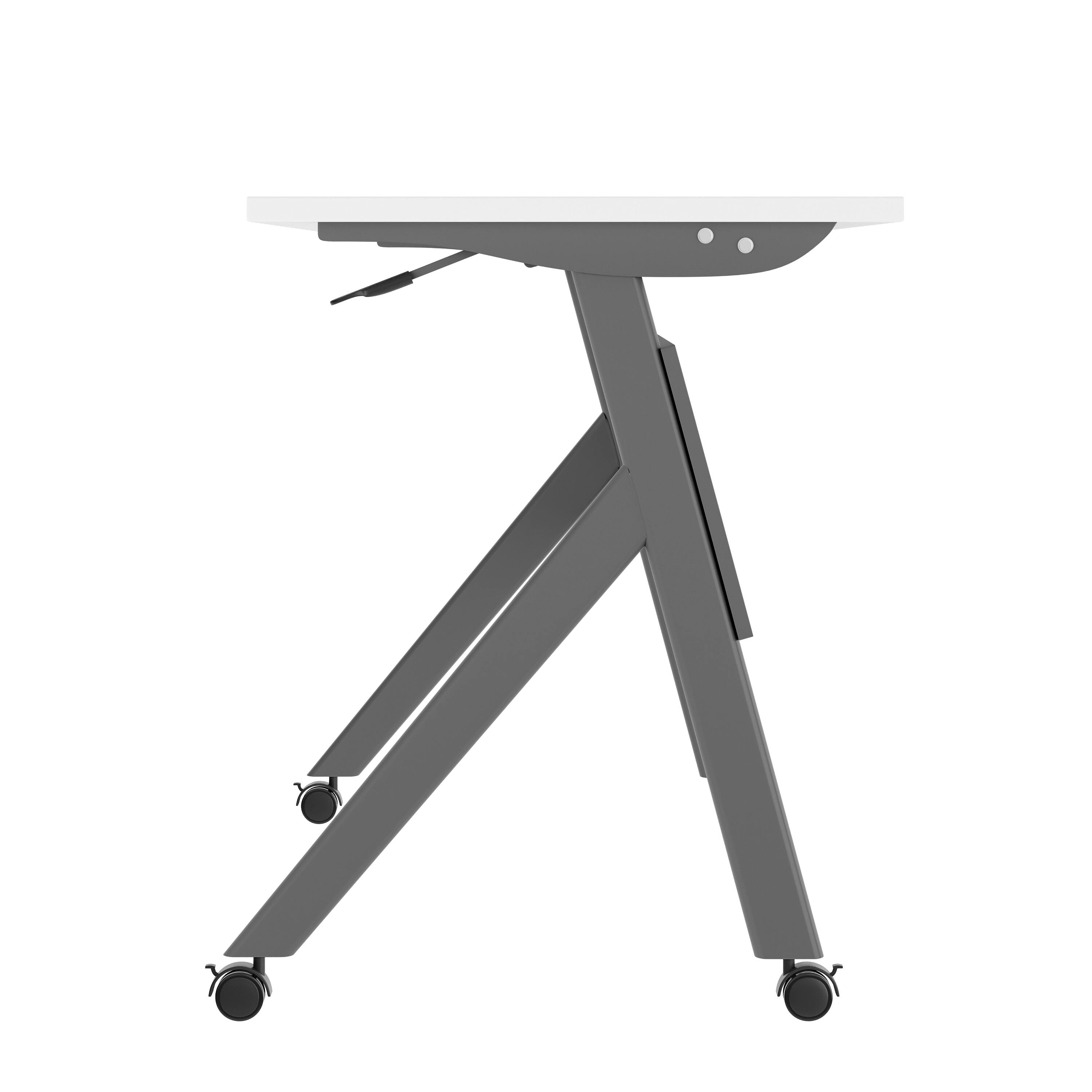 Left. Flash Furniture - Davis Commercial Grade 60" x 24" Heavy-Duty Nesting Flip Training Table with Y-Legs, Modesty Panel, 1" Thick White Table - White.