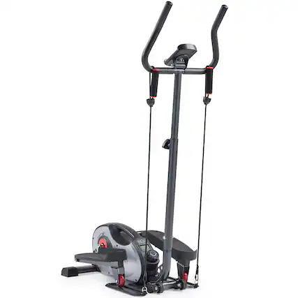 Front. Sunny Health & Fitness - Smart Stand Mini Elliptical Exercise Trainer with Handle Bar - Dark grey.