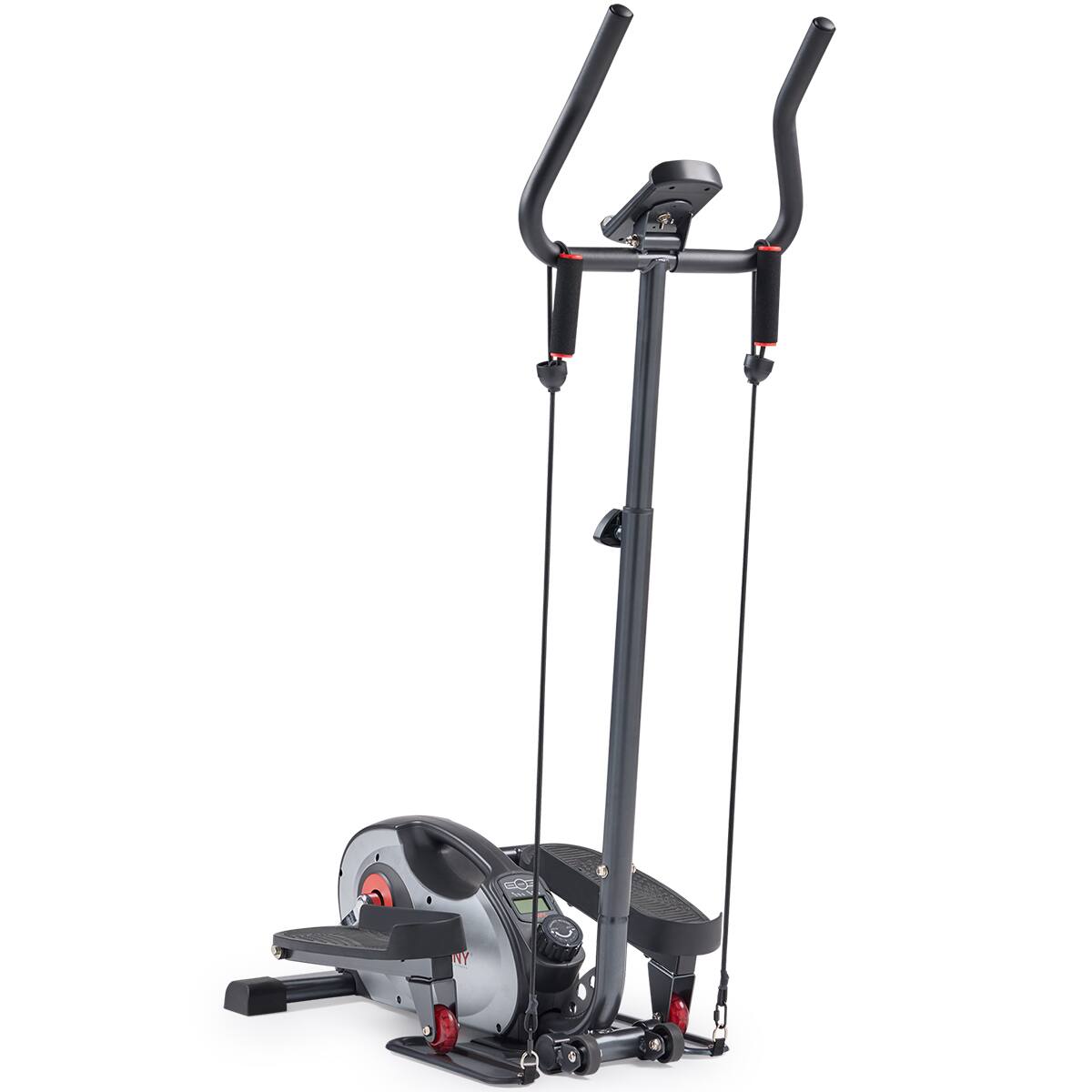 Front. Sunny Health & Fitness - Smart Stand Mini Elliptical Exercise Trainer with Handle Bar - Dark grey.