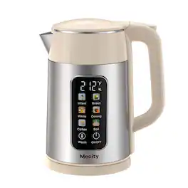 Mecity - 1.7L Electric Kettle,TouchScreen Temperature Control Water Boiler,6 Preset Temperature Programs,2 Hours Keep Warm - Cream White