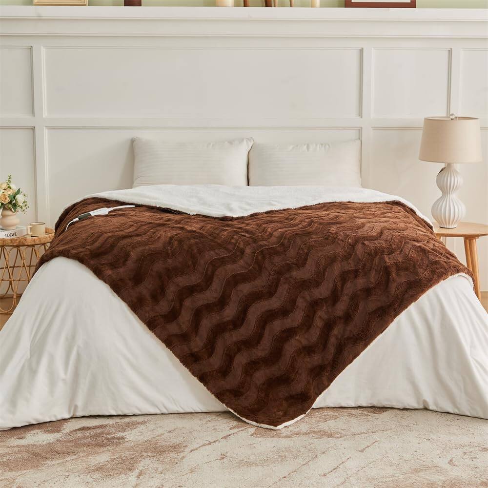 Alt View 1. Alchemy Casas - Heated Blanket Size Warm Soft Faux Rabbit Electric With 6 Heating Levels   10 Hours Auto off Fast Over heat - Navy Blue Twin.