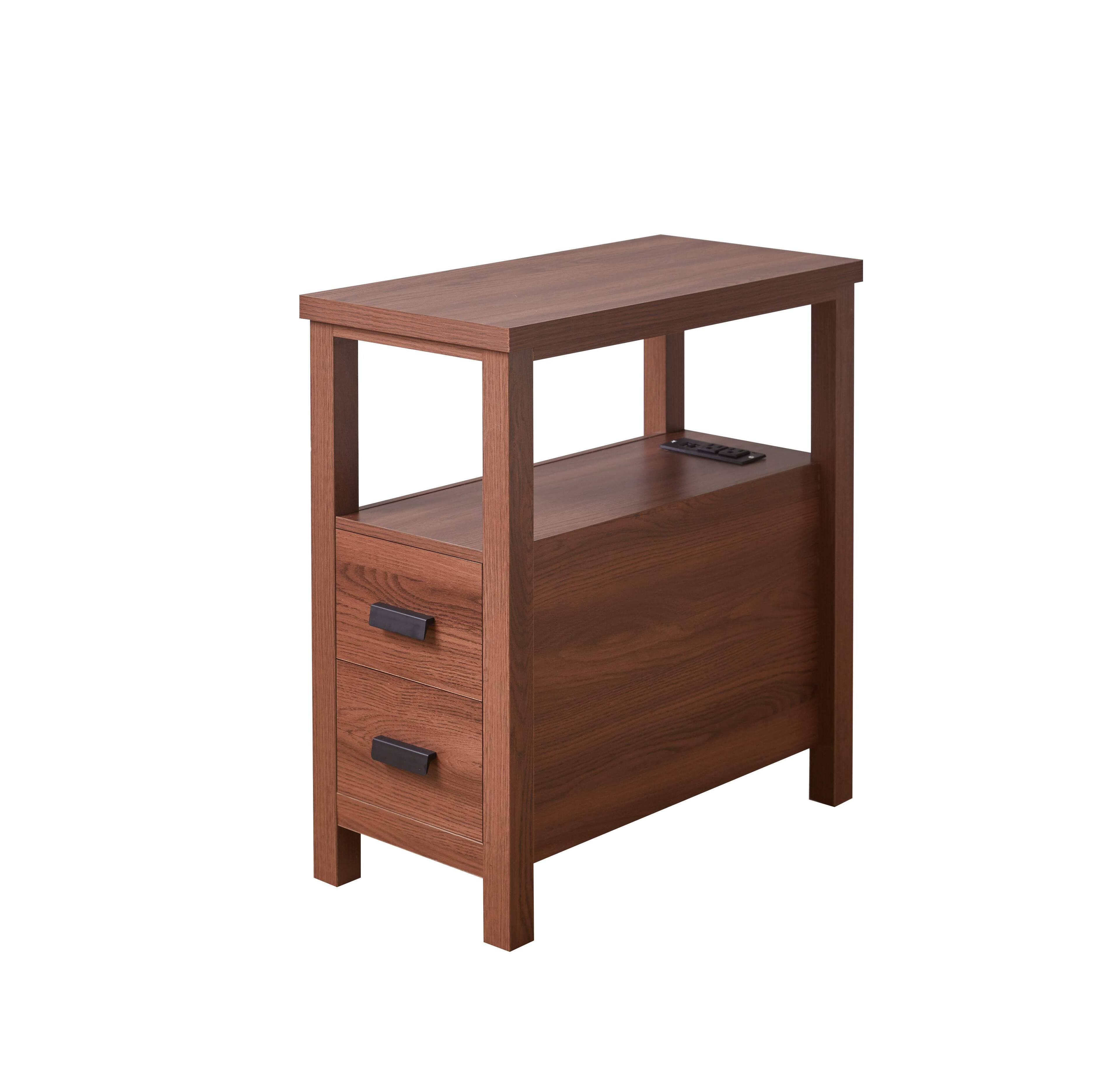 Back. Whisen - Nightstand with Charging Station,2-Drawer Bedside Table with USB Ports and Power Outlets - Walnut.