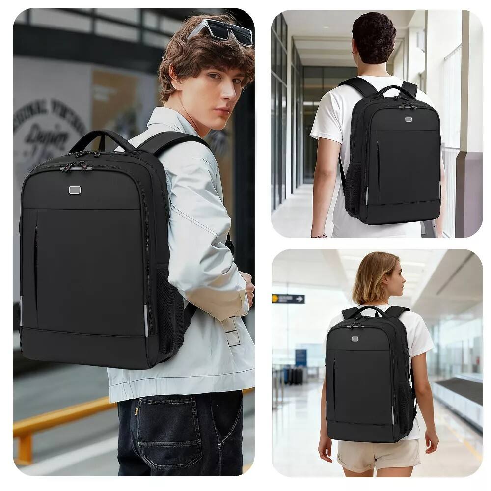 Back. SKONYON - 18" Multi-Purpose Business Laptop Backpack with 18L Capacity and USB Port - Black.