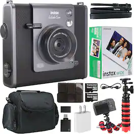 Fujifilm - Instax WIDE EVO Hybrid Instant Film Camera with 2x10 Film Packs and Essential Accessories - Black