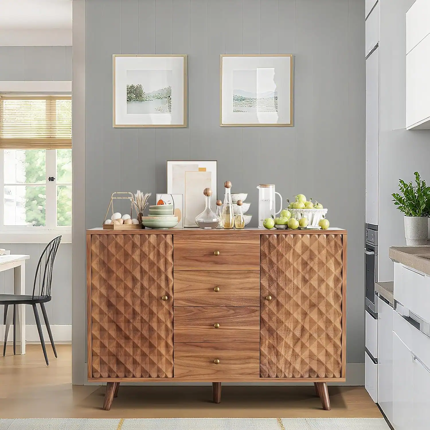 Alt View 2. Acekool - 47.2" Farmhouse Sideboard Buffet Cabinet with 4 Drawers & 2 Doors, Large Storage Console for Kitchen, Coffee - Coffee.