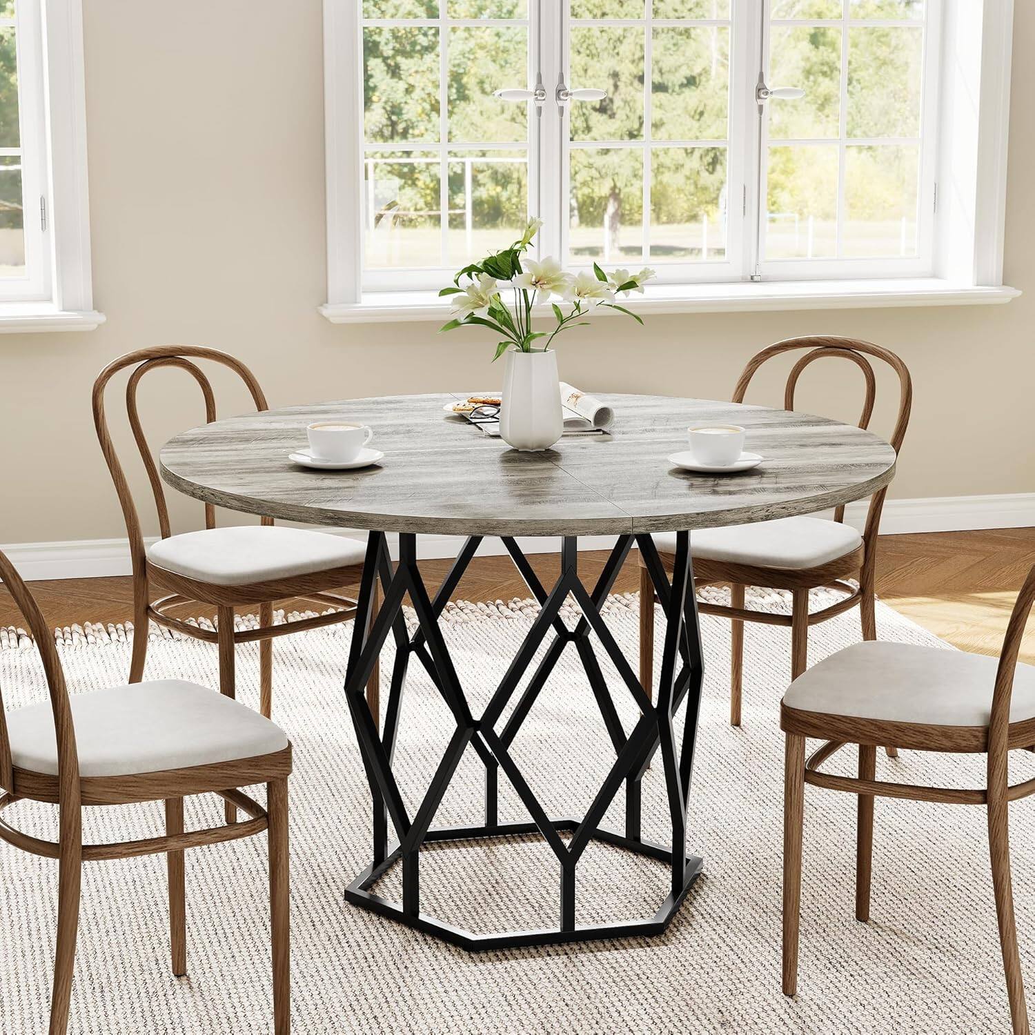 Alt View 1. Jojoka - Kitchen Table 47 inch Round Dining Table 4-6 People Kitchen and Dining Room Tables - Gray.