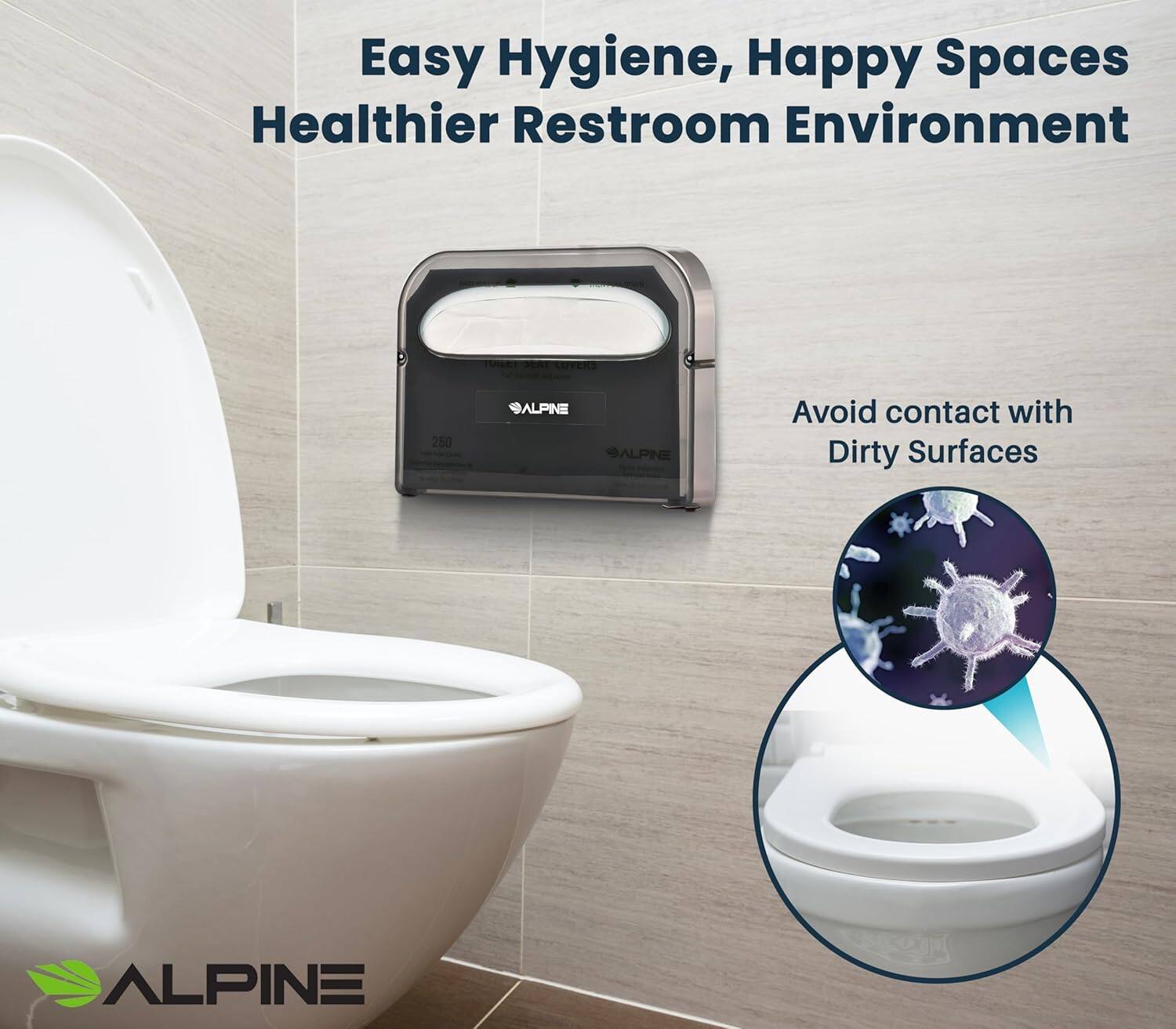 Easy Hygiene, Happy Spaces Healthier Restroom Environment, Avoid contact with Dirty Surfaces, ALPINE, ALPINE, ALPINE