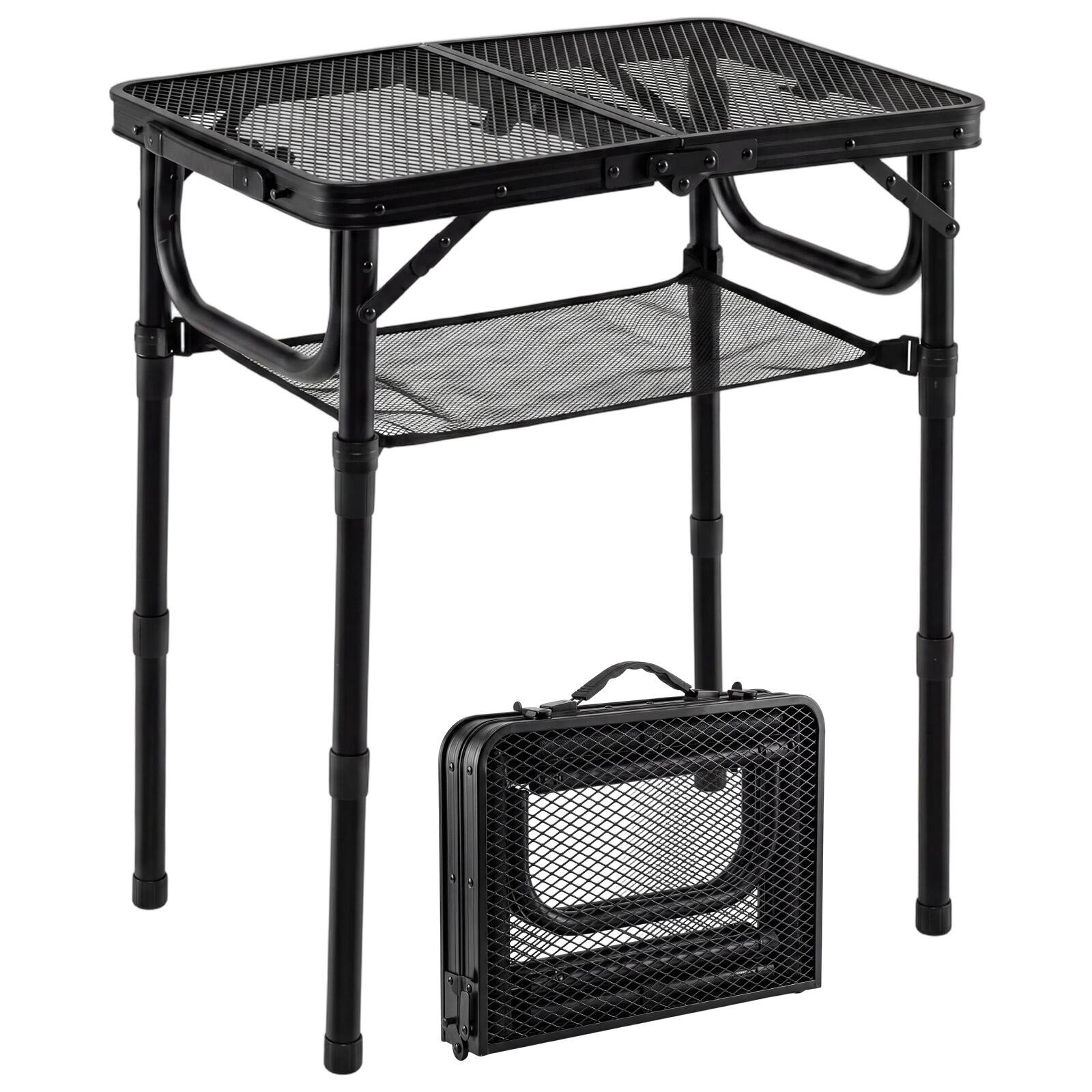Alt View 9. Gymax - Gymax 2 FT Small Folding Camping Table w/3 Adjustable Heights Storage Net Carry Handle - Black.