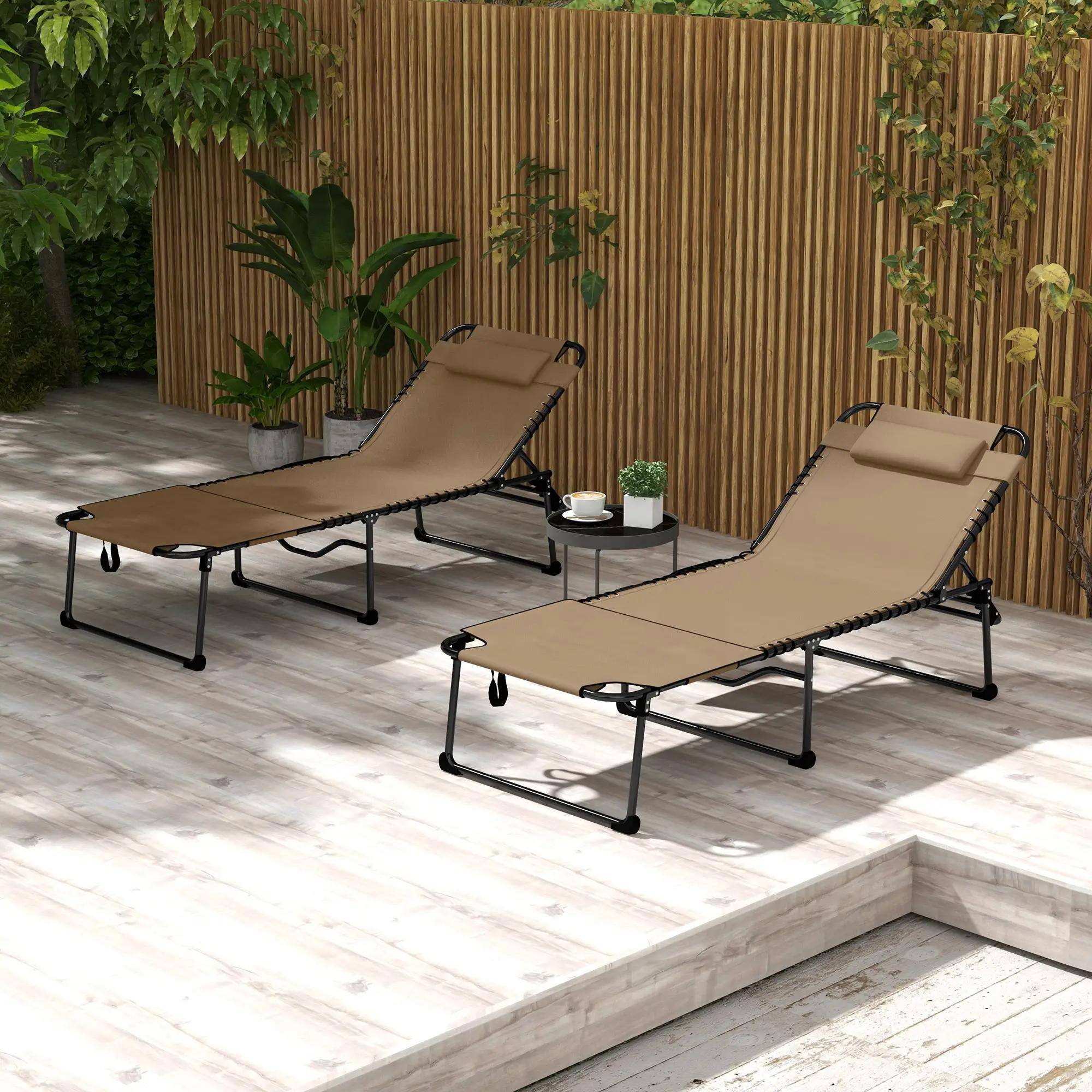 Alt View 6. Spaco - Spaco 2PCS Folding Chaise Chairs with 5-level Reclining Back, Reading Hole - Beige.