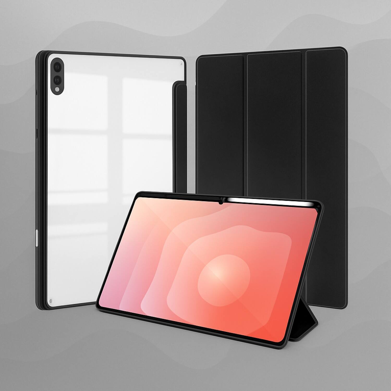 Angle. SaharaCase - Samsung Galaxy Tab S11 Ultra Folio Case | Transparent Back | Slim & Durable | Venture Series - Sorpion Black.